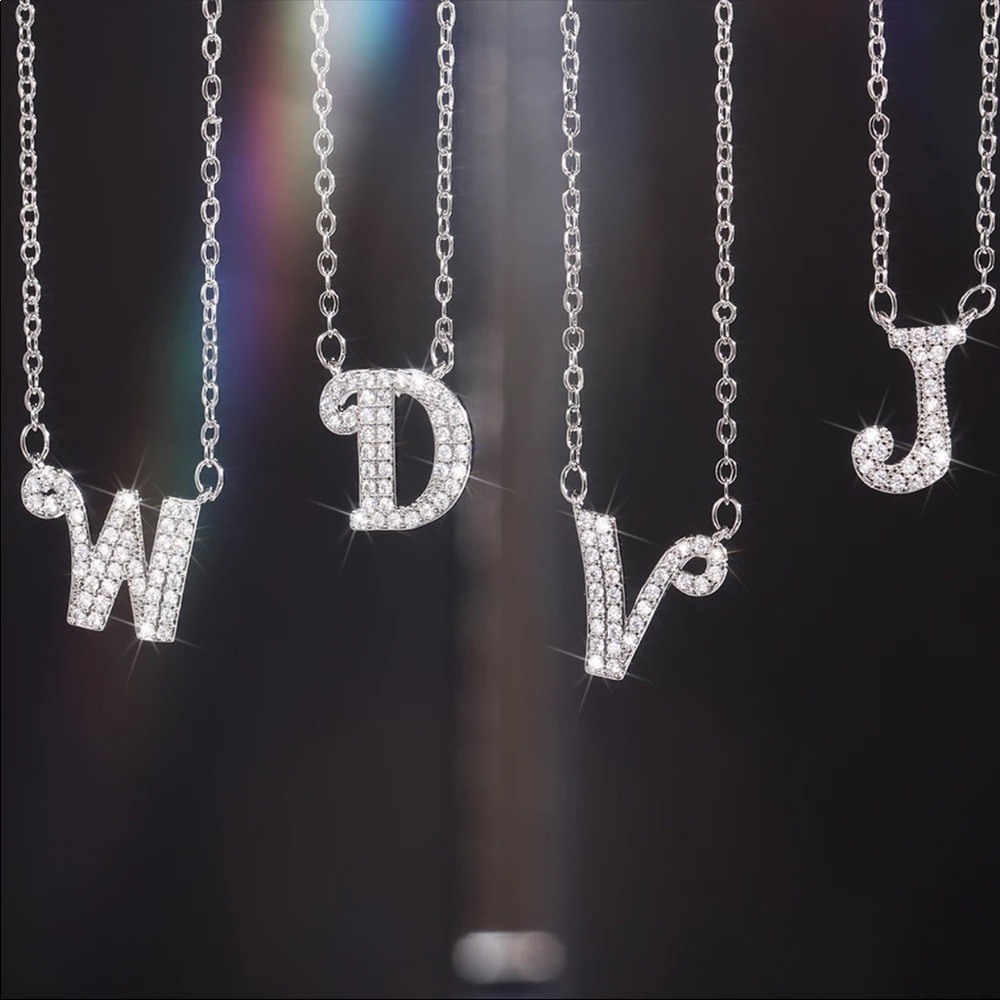 New 925 Silver Initial Letter Diamond Necklaces - Picture 5 of 16
